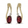 14k Yellow Gold Oval Garnet And Diamond Wave Earrings