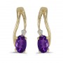 14k Yellow Gold Oval Amethyst And Diamond Wave Earrings