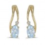 14k Yellow Gold Oval Aquamarine And Diamond Wave Earrings