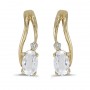 14k Yellow Gold Oval White Topaz And Diamond Wave Earrings
