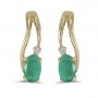 14k Yellow Gold Oval Emerald And Diamond Wave Earrings