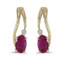 14k Yellow Gold Oval Ruby And Diamond Wave Earrings