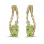 14k Yellow Gold Oval Peridot And Diamond Wave Earrings