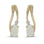 14k Yellow Gold Oval Opal And Diamond Wave Earrings