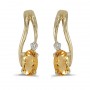 14k Yellow Gold Oval Citrine And Diamond Wave Earrings