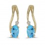 14k Yellow Gold Oval Blue Topaz And Diamond Wave Earrings