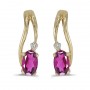 14k Yellow Gold Oval Pink Topaz And Diamond Wave Earrings