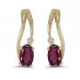 14k Yellow Gold Oval Rhodolite Garnet And Diamond Wave Earrings