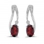 14k White Gold Oval Garnet And Diamond Wave Earrings