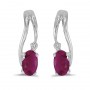 14k White Gold Oval Ruby And Diamond Wave Earrings