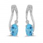 14k White Gold Oval Blue Topaz And Diamond Wave Earrings