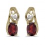 14k Yellow Gold Oval Garnet And Diamond Earrings