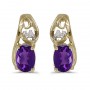 14k Yellow Gold Oval Amethyst And Diamond Earrings