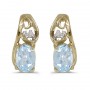 14k Yellow Gold Oval Aquamarine And Diamond Earrings