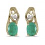 14k Yellow Gold Oval Emerald And Diamond Earrings