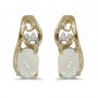 14k Yellow Gold Oval Opal And Diamond Earrings