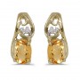 14k Yellow Gold Oval Citrine And Diamond Earrings