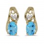 14k Yellow Gold Oval Blue Topaz And Diamond Earrings