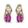 14k Yellow Gold Oval Pink Topaz And Diamond Earrings
