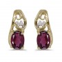 14k Yellow Gold Oval Rhodolite Garnet And Diamond Earrings