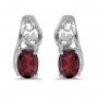 14k White Gold Oval Garnet And Diamond Earrings