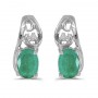 14k White Gold Oval Emerald And Diamond Earrings