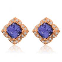 14K Rose Gold 6mm Cushion Tanzanite and Diamond Fashion Earrings