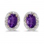 14k Yellow Gold Oval Amethyst And Diamond Earrings