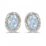 14k Yellow Gold Oval Aquamarine And Diamond Earrings