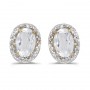 14k Yellow Gold Oval White Topaz And Diamond Earrings