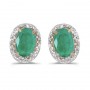 14k Yellow Gold Oval Emerald And Diamond Earrings