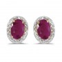 14k Yellow Gold Oval Ruby And Diamond Earrings