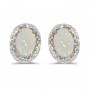 14k Yellow Gold Oval Opal And Diamond Earrings