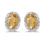 14k Yellow Gold Oval Citrine And Diamond Earrings