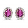 14k Yellow Gold Oval Pink Topaz And Diamond Earrings