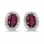 14k Yellow Gold Oval Rhodolite Garnet And Diamond Earrings