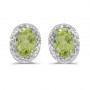 14k White Gold Oval Peridot And Diamond Earrings