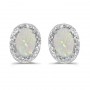 14k White Gold Oval Opal And Diamond Earrings
