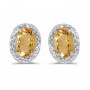 14k White Gold Oval Citrine And Diamond Earrings