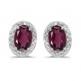 14k White Gold Oval Rhodolite Garnet And Diamond Earrings