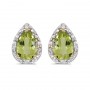 14k Yellow Gold Pear Peridot And Diamond Earrings