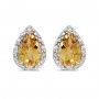 14k Yellow Gold Pear Citrine And Diamond Earrings