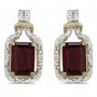 14k Yellow Gold Emerald-cut Garnet And Diamond Earrings