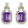 14k Yellow Gold Emerald-cut Amethyst And Diamond Earrings