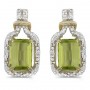 14k Yellow Gold Emerald-cut Peridot And Diamond Earrings