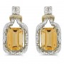 14k Yellow Gold Emerald-cut Citrine And Diamond Earrings