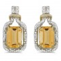 14k Yellow Gold Emerald-cut Citrine And Diamond Earrings