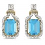 14k Yellow Gold Emerald-cut Blue Topaz And Diamond Earrings