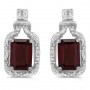 14k White Gold Emerald-cut Garnet And Diamond Earrings