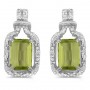 14k White Gold Emerald-cut Peridot And Diamond Earrings